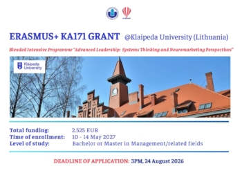 Học bổng ERAMUS+ KA171 dành cho ứng viên tham gia Chương trình Blended Intensive Program tại Klaipeda University (Lithunia)