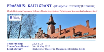 Học bổng ERAMUS+ KA171 dành cho ứng viên tham gia Chương trình Blended Intensive Program tại Klaipeda University (Lithunia)