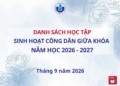Danh sách sinh viên tham gia học tập Sinh hoạt công dân giữa khóa năm học 2026 – 2027